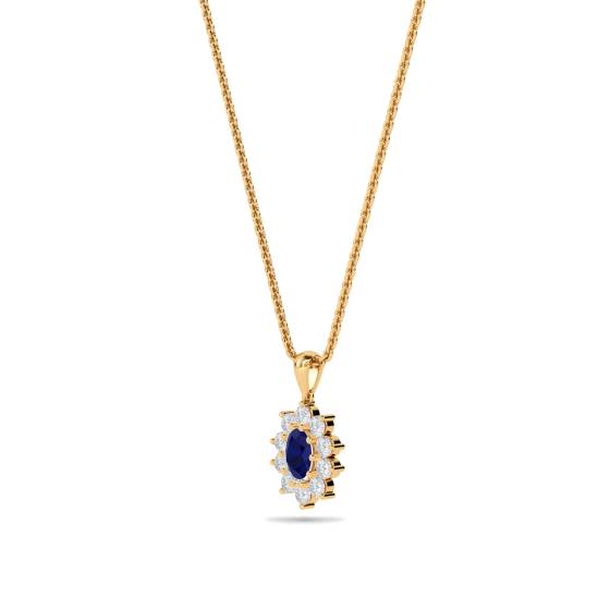 Oval Shaped Blue Sapphire and Diamond Pendant
