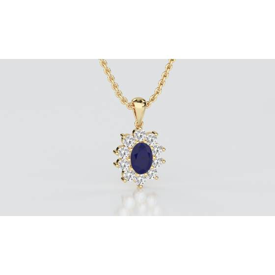 Oval Shaped Blue Sapphire and Diamond Pendant