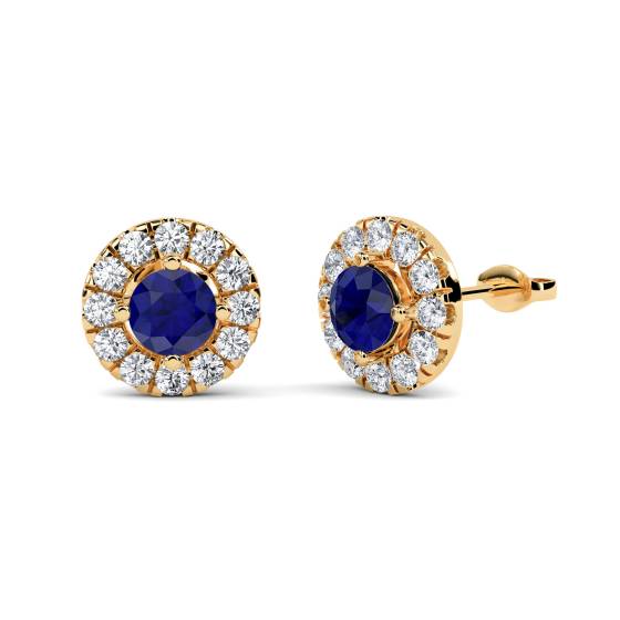 Round Blue Sapphire and Diamond Cluster Earrings