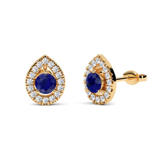 Round Blue Sapphire and Diamond Cluster Earrings
