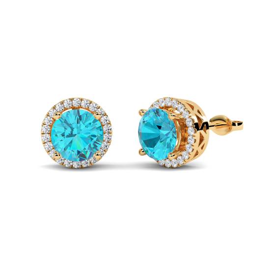 Round Shaped Aquamarine and Diamond Cluster Earrings