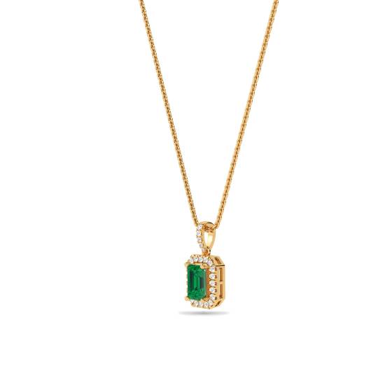 Green Emerald and Diamond Halo Pendant