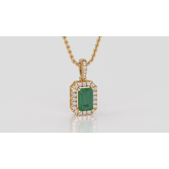 Green Emerald and Diamond Halo Pendant