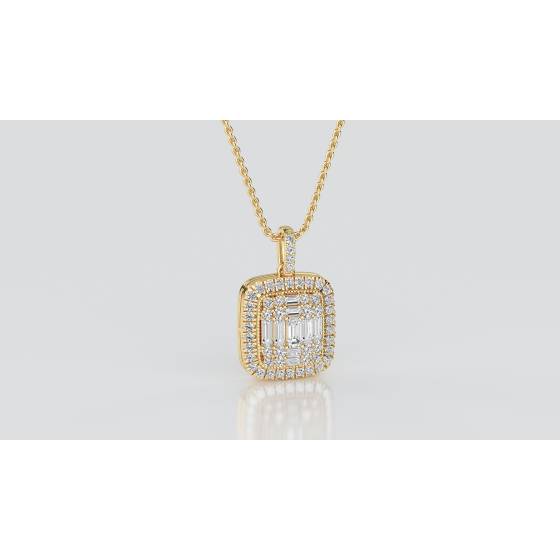 0.75ct Cluster Round and Baguette Diamond Designer Pendant