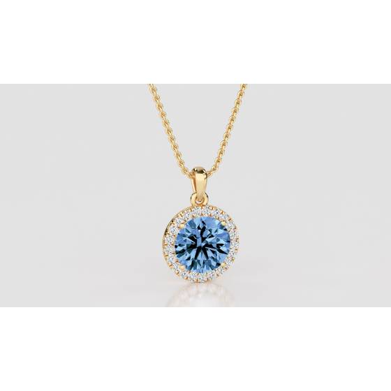 Round Shaped Aquamarine and Diamond Pendant