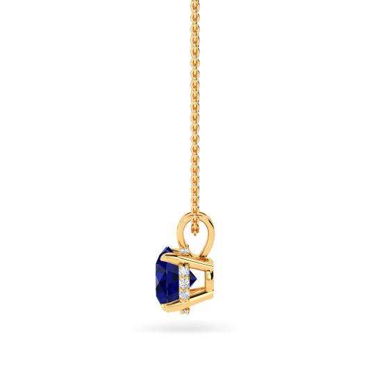 Round Blue Sapphire Diamond Pendant