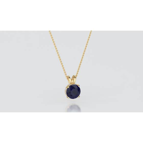 Round Blue Sapphire Diamond Pendant