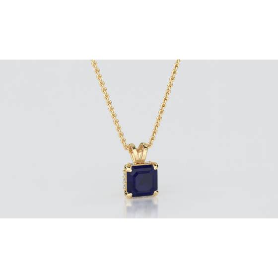 Asscher Blue Sapphire Diamond Pendant