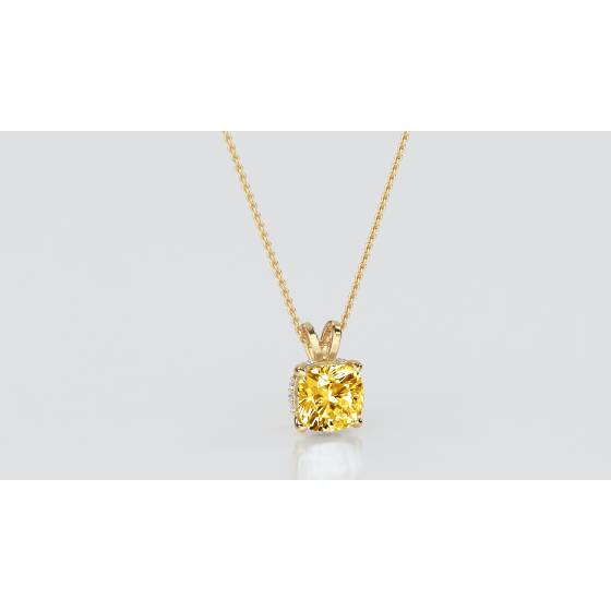 Cushion Yellow Diamond Solitaire Pendant