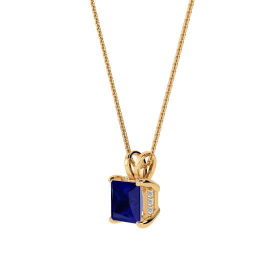 Princess Blue Sapphire Diamond Pendant