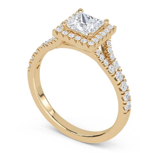 Princess Diamond Single Halo Shoulder Set Ring