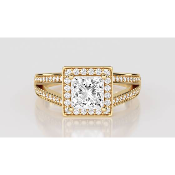 Princess Diamond Single Halo Shoulder Set Ring