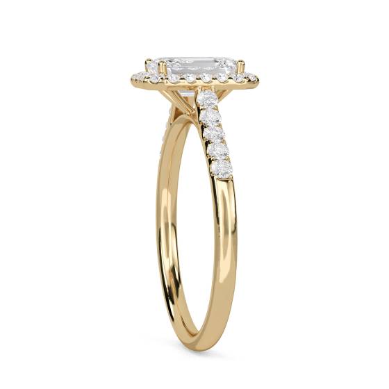 Emerald Diamond Single Halo Shoulder Set Ring