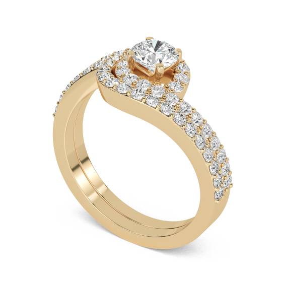 Round Diamond Shoulder Set Ring With Matching Band
