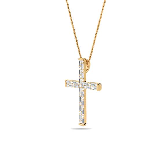 Round and Baguette Diamond Cross Pendant