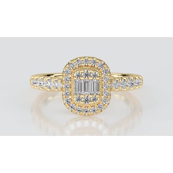 Baguette and Round Diamond Cluster Ring