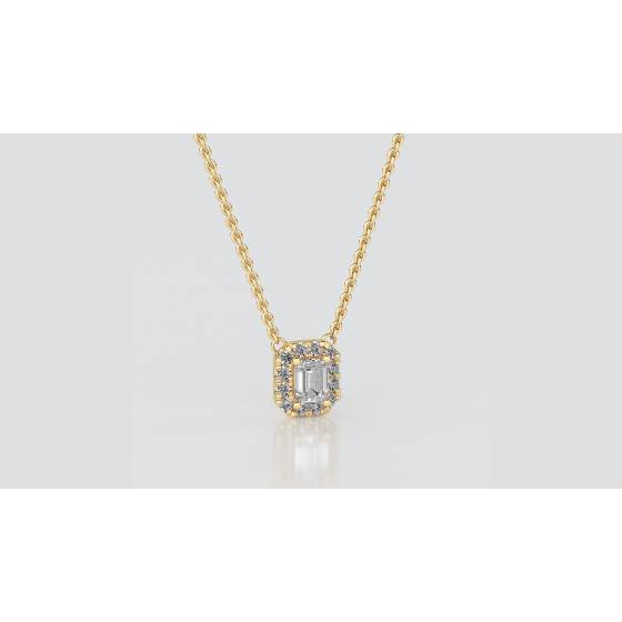 Emerald and Round Diamond Halo Pendant