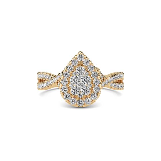Single Halo Round Diamond Cluster Shoulder Set Ring
