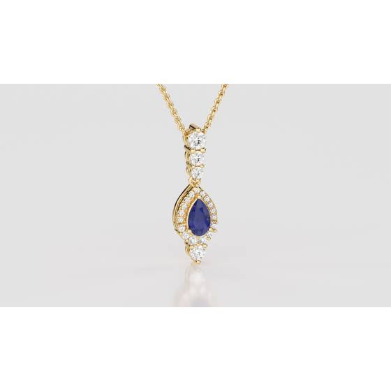 1.70ct Blue Sapphire Pear Pendant and Chain