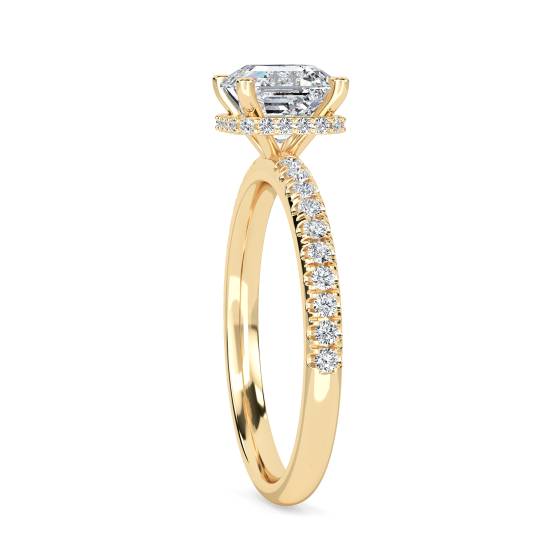Asscher Diamond Hidden Halo Shoulder Set Ring