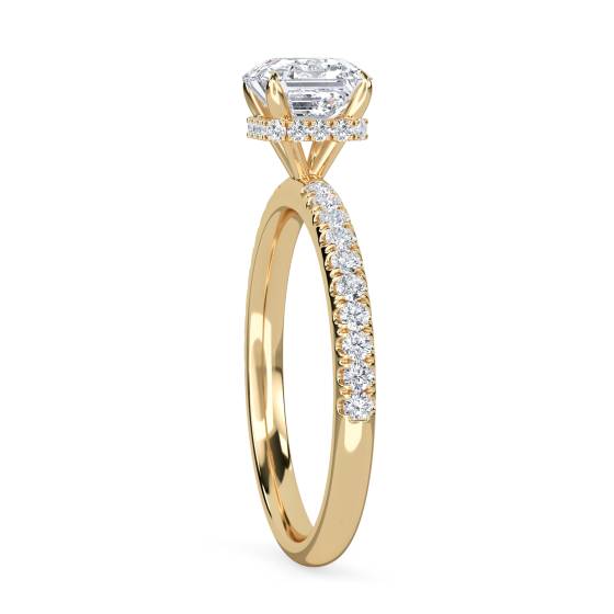 Asscher Diamond High Set Hidden Halo Shoulder Set Ring