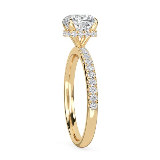 Cushion Diamond High Set Hidden Halo Shoulder Set Ring