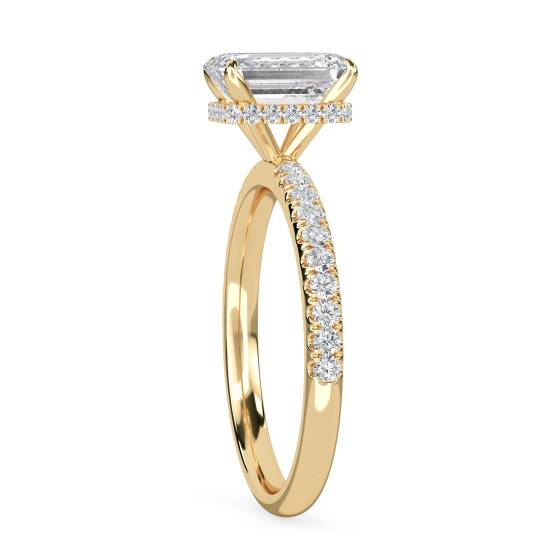 Emerald Diamond High Set Hidden Halo Shoulder Set Ring