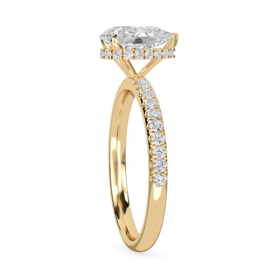 Pear Diamond High Set Hidden Halo Shoulder Set Ring
