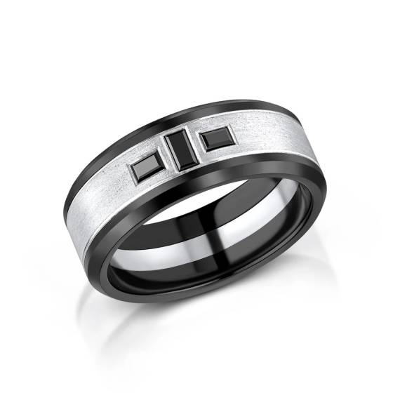 Zedd 9mm, 0.23ct Baguette Cut Black Diamond Set Zirconium Wedding Band